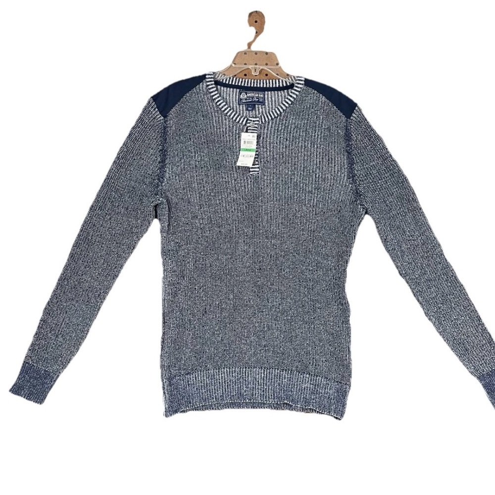NWT American Rag Mens Vintage Henley Sweater, Blue Large 100 Cotton Long Sleeves